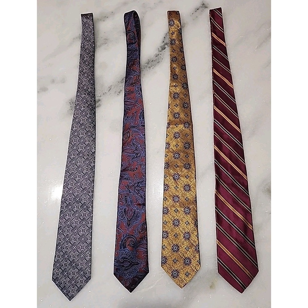 4/Joseph A Banks Signature Collection 100% SILK Neckties‎ Navy Burgundy Gold EC